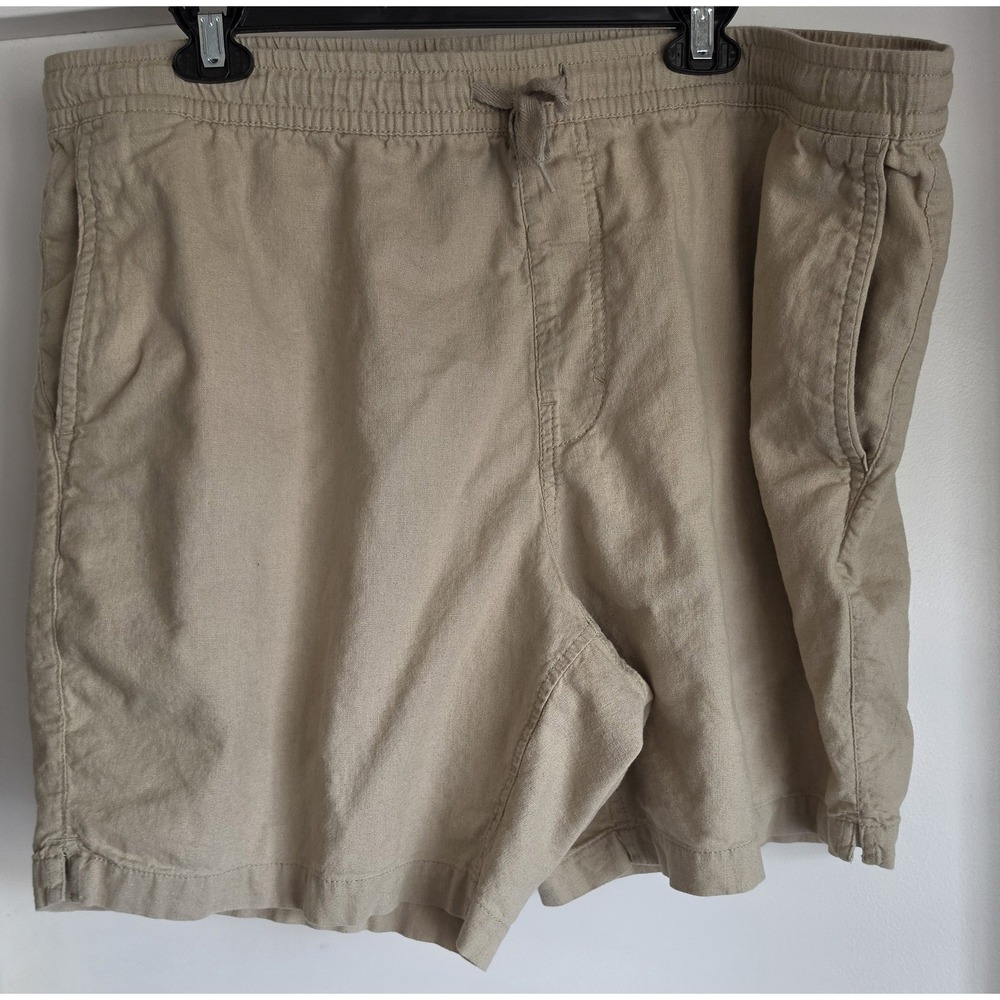 Express Men Linen Cotton Shorts XL Beige Solid Casual 38W Chino Bermuda